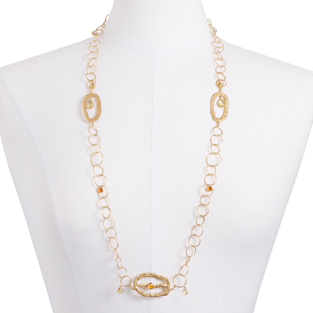 Nwt Tribe Amrapali X World Market 14k Gold Plated Link Crystal Long Necklace